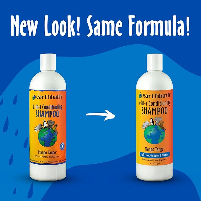 earthbath, Mango Tango 2-in-1 Conditioning Shampoo - Cruelty Free Dog Shampoo and Conditioner, Made in USA, Gentle Dog Conditioner, Best Puppy Shampoo & Puppy Supplies, Safe Dog Wash - 16 Oz (1 Pack)
