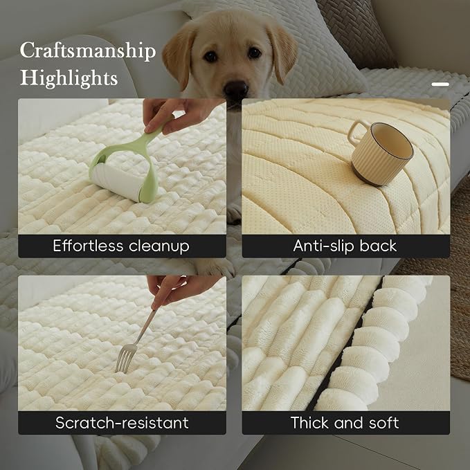 Linear Grid Couch Cover for Dogs Non Slip - Thick Wear-Resistant Pet Sofa Protector for 3 Cushion Couch Large Silicone Particles Washable Furniture Mat for Dogs Cats Sectional
