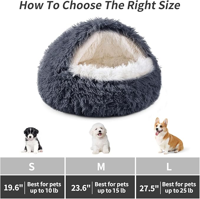 Dog Bed Round Hooded Plush Cat Cave Self Warming Pet Bed Donut Anti Anxiety Fluffy Pet Bed for Puppy and Kitty
