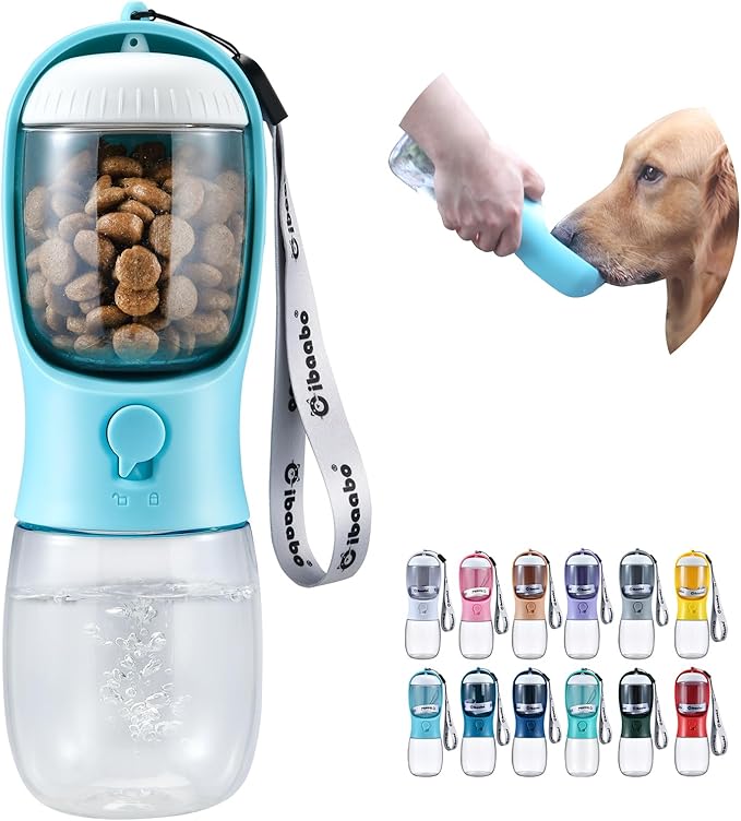Cibaabo Dog Water Bottle with Food Container, Travel Puppy Water Bowl, Portable Pet Dispenser, Dog Gift Stuff Accessories Items, Puppy Essentials Necessities for Yorkie Cat Walking and Hiking