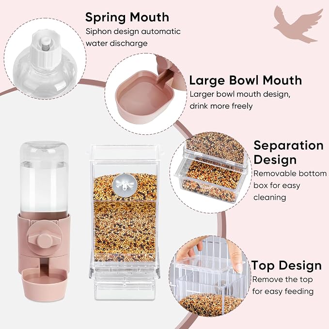 lemtrflo No Mess Bird Feeder Water Dispenser Set, Bird Feeder for Cage, Cage Accessories for Cockatiels, Finches, Budgies and Canaries