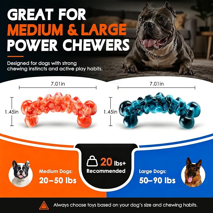 WOWBALA Dog Toys for Aggressive Chewers - Build for Aggressive Chewers for Long Lasting Fun, Non-splintering, Teeth Cleaning Indestructible Dog Chew Toys for Medium & Large Dogs, 2 Pack