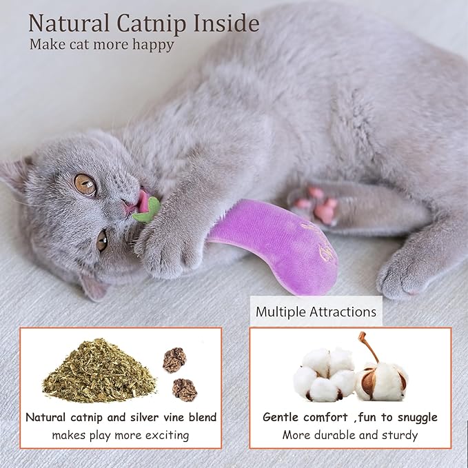 ETEKYER Catnip Cat Toys, 5 Pack, Plush Catnip Toys for Indoor Cats Kitten, Interactive Cat Nip Kitty Kicker Chew Safe Teeth Cleaning Toys, Fun Carrot Vegetable Shape