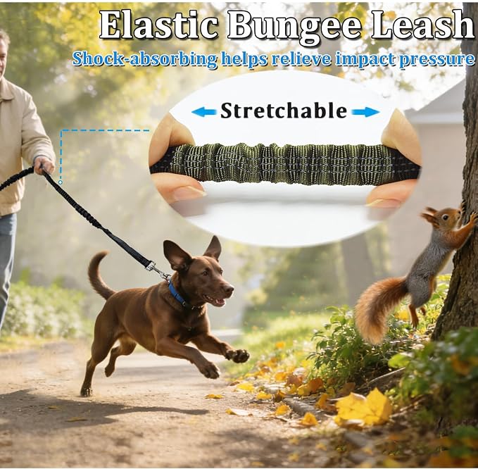 WYuZe 4ft Bungee Dog Leash Reflective Soft Handle Small Medium Dogs No Pull | Stretch Shock Absorbing Nylon Leash for Anti-pull Walking Training