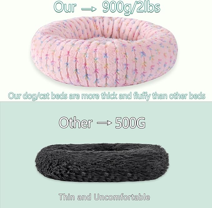 23 Inch Calming Dog Bed for Small Dogs Cats, Kitty Puppy Round Anti-Anxiety Warm Bed, Soft Cozy Anti-Slip Donut Washable Pet Bed, Fits up to 30 lbs Pets