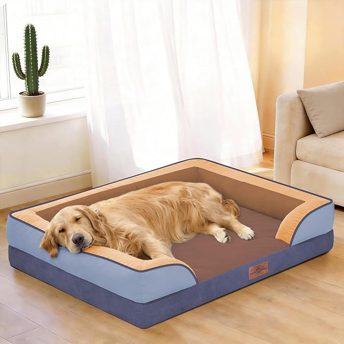 Comfort Expression Orthopedic Dog Bed for Extra Large Dogs 42x30 Inch, Waterproof Egg Crate Foam XL Pet Bed with Bolsters, Dog Couch with Washable Cover & Non-Slip Bottom, Honey Lavender