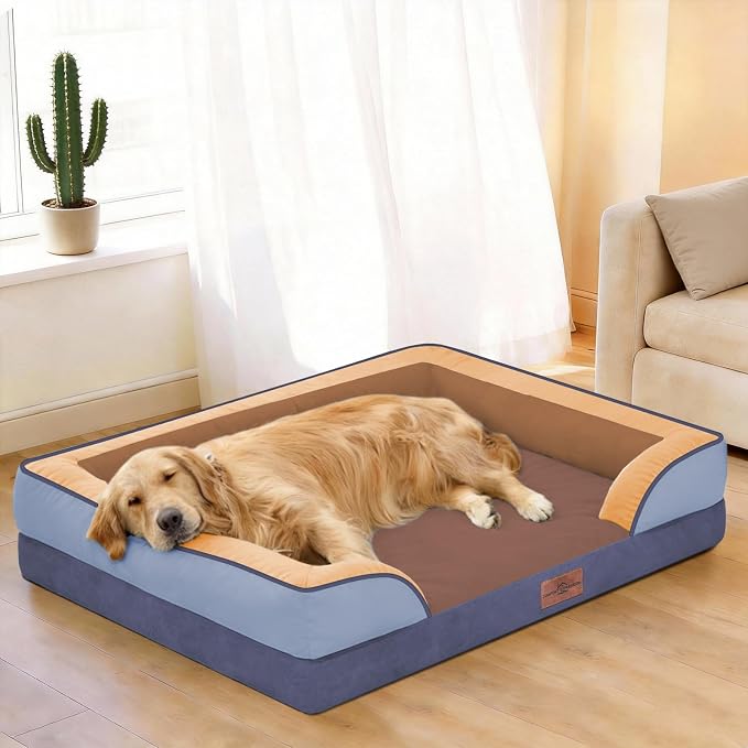 Comfort Expression Orthopedic Dog Bed for Extra Large Dogs 45x35 Inch, Waterproof Egg Crate Foam XL Pet Bed with Bolsters, Dog Couch with Washable Cover & Non-Slip Bottom, Honey Lavender