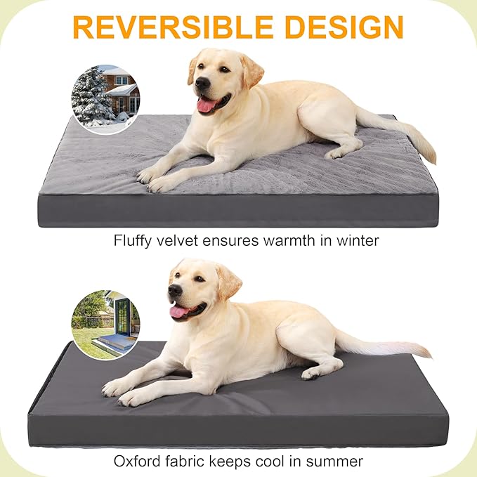 KSIIA Orthopedic Dog Crate Bed for Large Dogs, Waterproof, Washable & Removable Cover, Egg Crate Foam, 41 x 27 Inch, Dark Gray