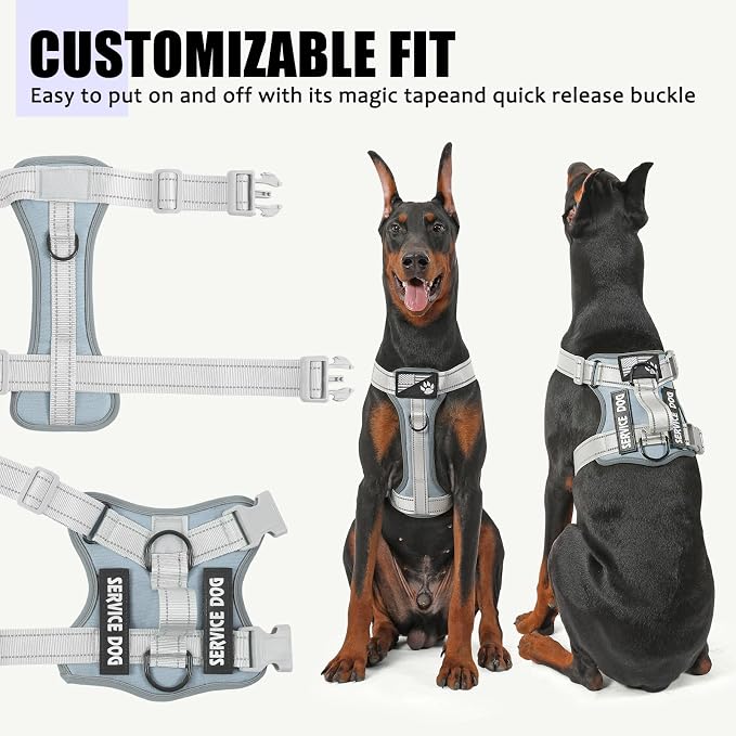 Service Dog Harness, Reflective Dog Vest Harness with 5 PCS Patches, Adjustable Soft Oxford Pet Harness, Inner Layer Mesh, Easy to Control for Small Medium Large Dogs