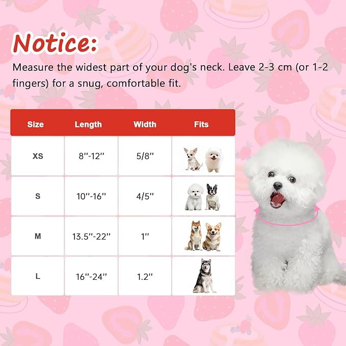 Dog Collar with Strawberry Patterns, Spring Summer Collection Pink Dog Collar with Exquisite Pendant, Durable Adjustable Collars for Gifts & Daily Use-S