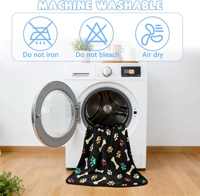 YUEPET Waterproof Dog Blankets, 2 Pack Washable Dog Blankets for Bed Couch Sofa Protector Fleece Flannel Puppy Blanket Soft Plush Reversible Throw Blanket for Medium Dogs Cats 30"×20"(Black+Blue)