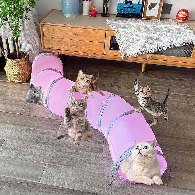 2-Way Collapsible Cat Tunnel Tube Toy Pink — Interactive Play Tunnel with Peek Hole for Indoor Cats, Kittens, Puppies & Rabbits | Hours of Fun & Exercise