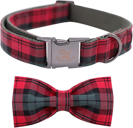 Elegant little tail Dog Collar with Bow, Cotton & Webbing, Bowtie Dog Collar, Adjustable Dog Collars for Small Medium Large Dogs and Cats
