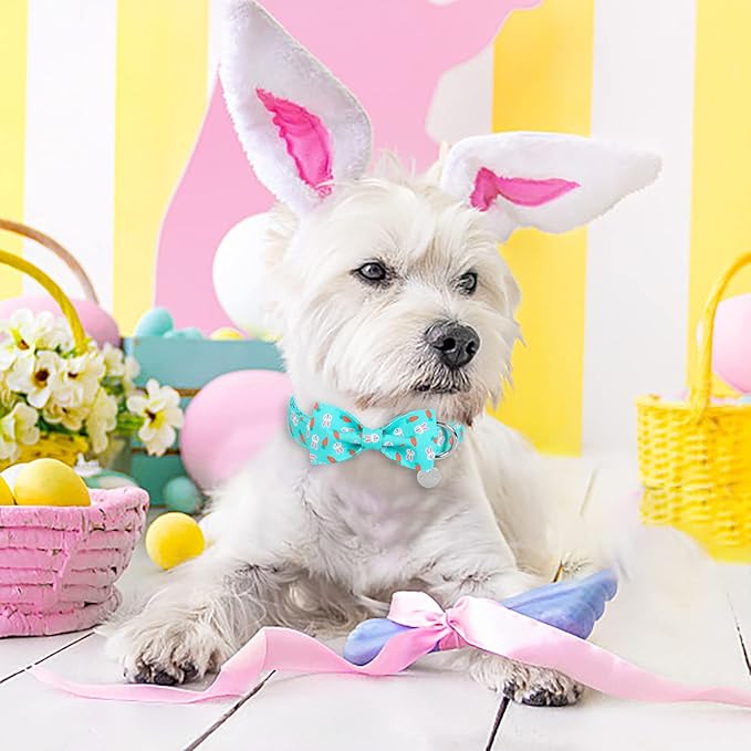 Easter Dog Collar with Bow Tie, Cotton Easter Bowtie Collar for Puppy Girl Boy Dog or Cat, Cute Carrot Pet Collar with Metal Buckle, Easter Gift Rabbit Dog Collar, XS