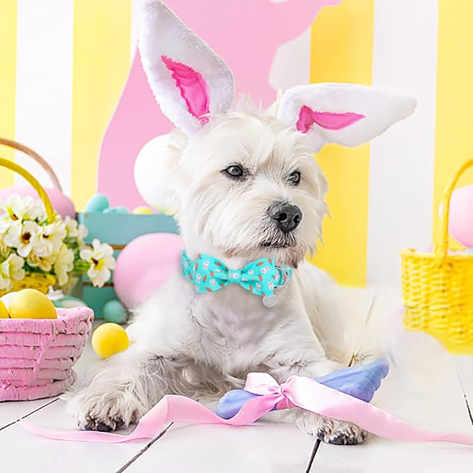 Easter Dog Collar with Bow Tie, Cotton Easter Bowtie Collar for Medium Girl Boy Dog, Cute Carrot Pet Collar with Metal Buckle, Easter Gift Rabbit Dog Collar, M