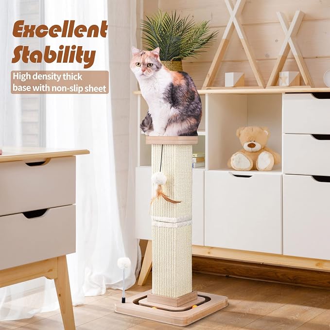 LIFLIX 27" Cat Scratching Post, Sisal Cat Scratcher with Interactive Track Balls and Hanging Balls, Vertical Scratching Posts for Indoor Cats and Kittens