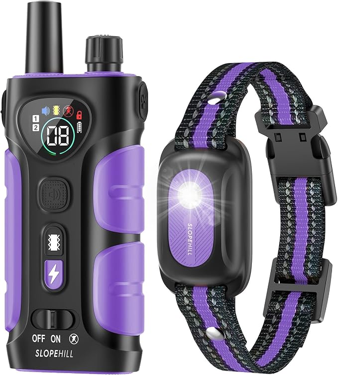 SLOPEHILL Dog Shock Collar - 4200FT Dog Training Collar with Remote,IPX8 Waterproof E-Collar with Beep,Vibration,Shock,Flash Light,No Shock Mode,Shock Collar for Small Medium Large Dog 8-140lbs,Purple