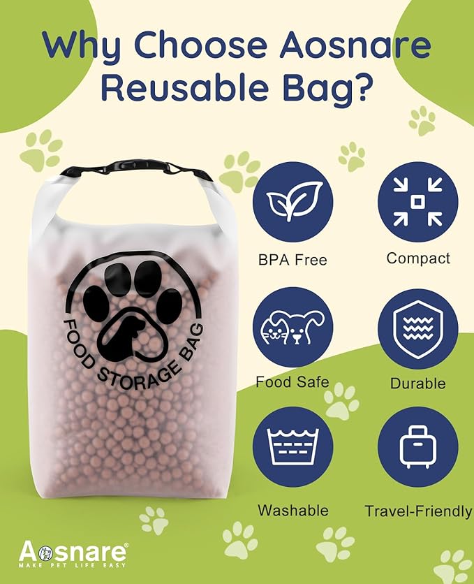 42 Cups Pet Food Storage Bag for Travel - Transparent Leak-Proof Dog Food Container with Roll-Top Closure, Keeps Kibble Fresh for Camping Trip, Dog Boarding and Hiking