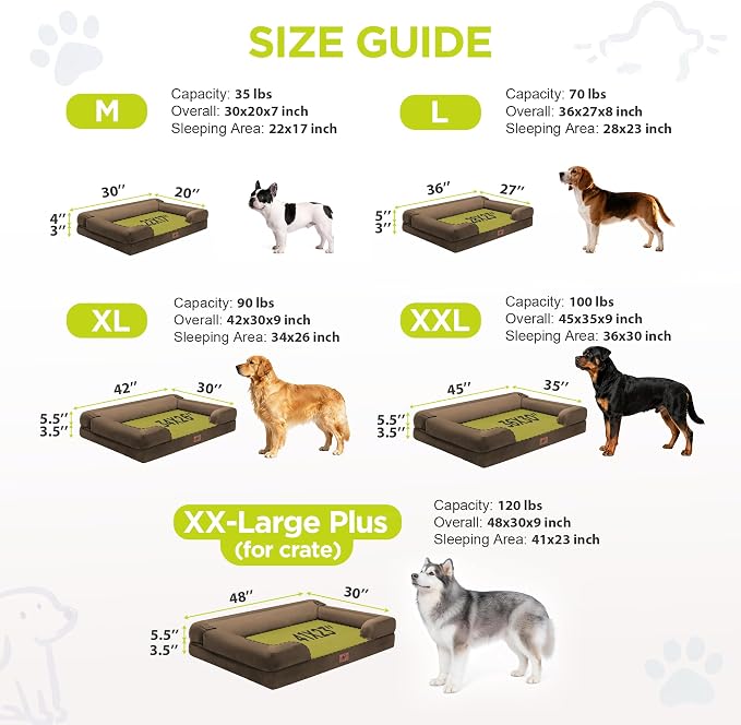 Dog Bed for Medium Large Size Dogs - Memory Foam Soft Pet Couch Sofa with Removable Cover Waterproof Bolster,30 x 20