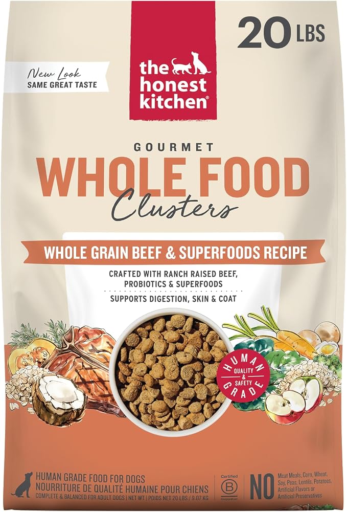 The Honest Kitchen Human Grade Dry Dog Food, Whole Food Clusters Whole Grain Dry Dog Food, Beef & Oats, 20lb Bag