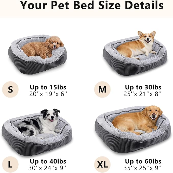Dog Beds for Small Medium Large Dogs & Cats. Washable Pet Bed, Orthopedic Dog Sofa Bed, Soft Calming Sleeping Warming Puppy Bed (Grey, Medium-(25’’x 21’’x 8’’))