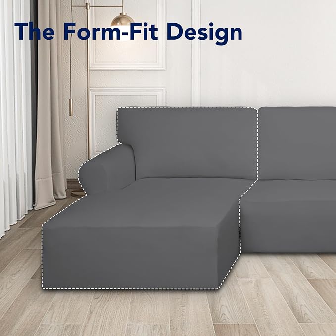 PureFit Super Stretch Sectional Couch Covers - 2 pcs Spandex Non Slip Sofa Covers with Elastic Bottom for L Shape Sectional Sofa Couch, Great for Kids & Pets (3 Seat Sofa + 2 Seat Chaise, Gray)