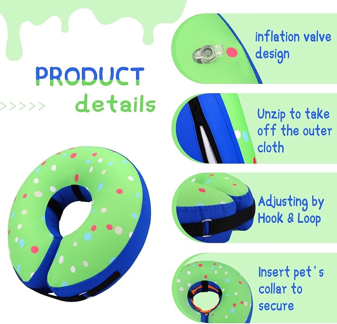 Supet Inflatable Dog Cone Collar for Large Medium Small Dogs, Soft Cone Collar for Dogs Cats, ECollar Doggie Neck Donut Dog Cone Alternative After Surgery