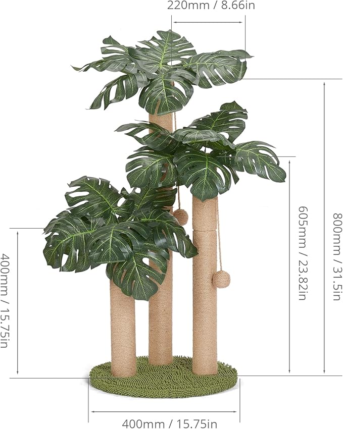 LEMONDA 31.5Inch Cat Scratching Post,Cat Scratcher Tree with 3 Scratching Poles & 2 Interactive Dangling Balls,Cats Scratching Posts for Indoor Kitten & Adult Cats