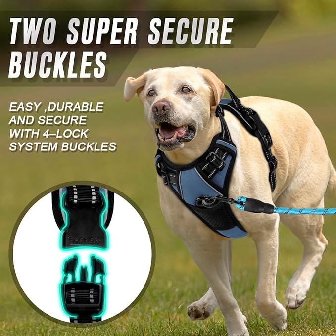 BARKBAY No Pull Dog Harness Front Clip Heavy Duty Reflective Easy Control Handle for Large Dog Walking(Navy,XL)