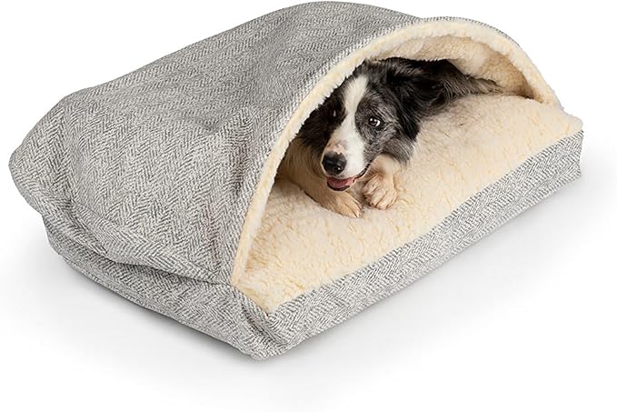 Snoozer Rectangle Cozy Cave Dog Bed - Indoor Dog Bed with Cover Cave, Covered Calming Burrow for Small & Medium Sized Pets with Blanket Attached, Enclosed, Washable Cover - Medium, Palmer Dove