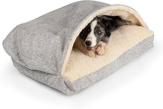 Snoozer Rectangle Cozy Cave Dog Bed - Indoor Dog Bed with Cover Cave, Covered Calming Burrow for Small Sized Pets with Blanket Attached, Enclosed, Washable Cover - Small, Palmer Dove