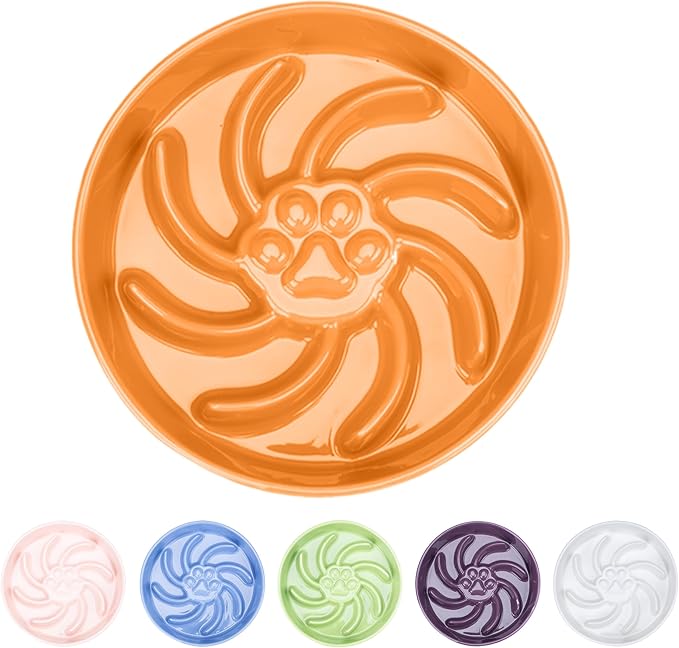 Ceramic Slow Feeder Dog Bowl, 3 Cup Dog Food or 25oz Water, Slow Eating Bowl for Middle Breed, Maze Puzzle Feeder for Fast Eaters, Anti-Choking Stop Bloat, Non-Slip BPA Free (Orange)