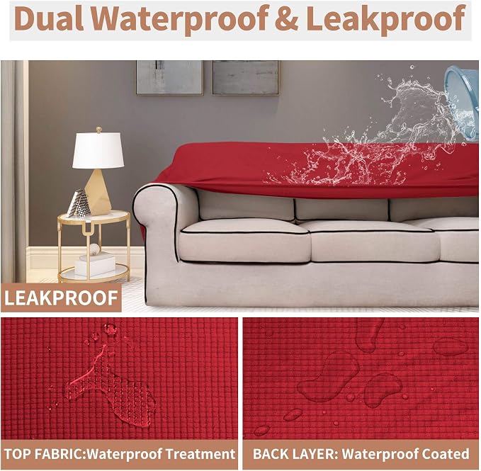 Easy-Going 100% Waterproof Chair Couch Cover, Dual Waterproof Sofa Cover, Stretch Jacquard Sofa Slipcover, Leakproof Furniture Protector for Kids, Pets, Dog and Cat (Chair, Christmas Red)