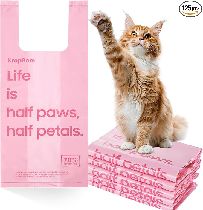 125 Count Cat Poop Bags Cherry Blossom Scented with Handles, Disposable Litter Bags for Pet Poop, Extra-Thick Dog Kitty Waste Bags Easy Tie Leak-Proof Strengthen, Pink