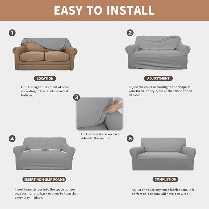 Easy-Going 100% Waterproof Oversized Chair Couch Cover, Dual Waterproof Sofa Cover, Stretch Jacquard Sofa Slipcover, Leakproof Furniture Protector for Kids, Pets, Dog and Cat, Light Gray