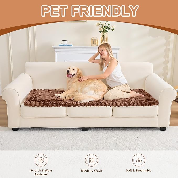 Waterproof Dog Couch Cover, Non Slip Pet Sofa Protector, Thick Fuzzy Couch Cover for Dogs, Machine Washable Furniture Protector, Scratch Resistant Pet Couch Mat(Light Coffee, 28" x 83"/70 x 210cm)