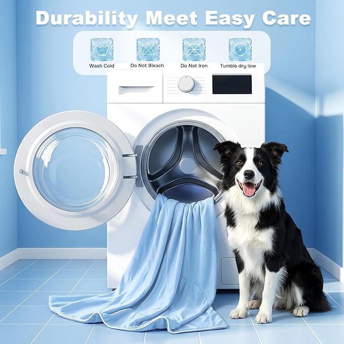 ZOMISIA Cooling Blanket for Large Dogs - Breathable Air-Core Fill Lightweight Pet Mat, Soft Cold Blanket Washable for Summer, Blue, 40"x50"