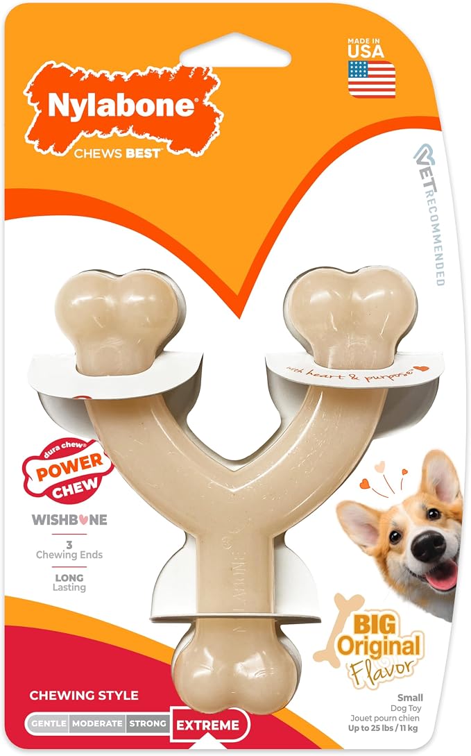 Nylabone Original Wishbone Power Chew Toy for Dogs, Dog Toys for Aggressive Chewers, Original Flavor, Small - Up to 25 Ibs, 1 Count