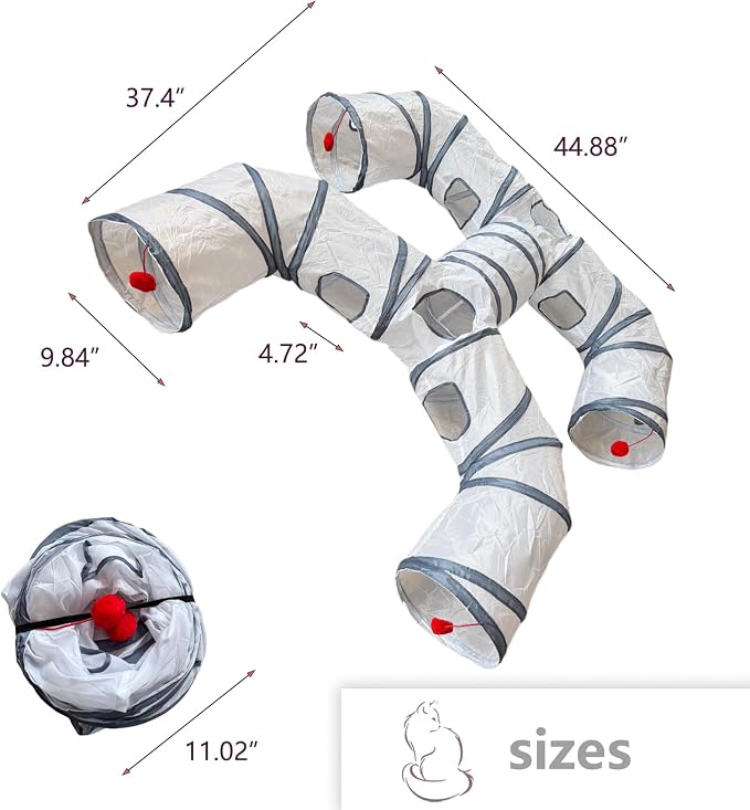 Foldable H-Shaped Cat Tunnel Toy with Interactive Playing Balls - 4 Exits for Cats, Kittens, Rabbits & Small Pets Collapsible Play Tube for Indoor Fun & Exercise