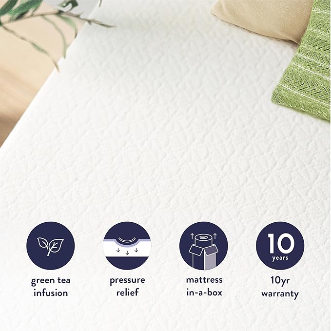 Best Price Mattress 8 inch Twin Mattress XL Long, Bed-In-A-Box, Green Tea Memory Foam,White