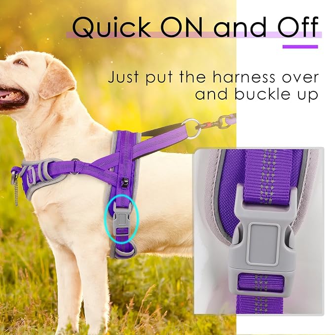 ADVENTUREMORE Dog Harness for Large Dogs No Pull, Sport Dog Halter Harness Reflective Breathable Dog Vest Escape Proof Dog Harness with Easy Control Front Clip Handle for Training Walking XL Purple