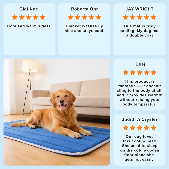 Dog Cooling Mat, Cold Memory Sponge Cooling Mat for Dog, Foldable Crate Pet Bed & Non-Slip, (Q-Max > 0.45) Long-Lasting Cool & Keep Your Pet Cool (X-Large - 43.3x31.5 Inch)