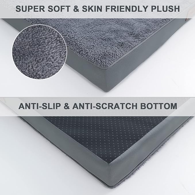 Waterproof Extra Large Dog Bed Orthopedic Dog Beds for Crate with Removable Washable Cover Egg-Crate Foam Pet Pad Mat with Anti-Slip Bottom, 44x32 Inch, Grey