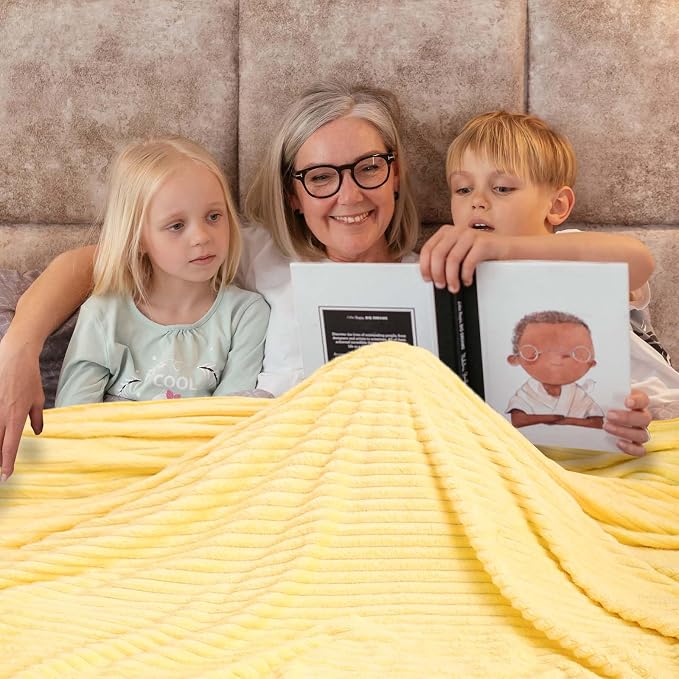Bnuitland Light Yellow Fleece Throw Blanket 90"x90",300GSM Large Big Soft Cozy Warm Lightweight Stripe Pattern for Bed Sofa Home Decor,Suitable for Adults Family All Season