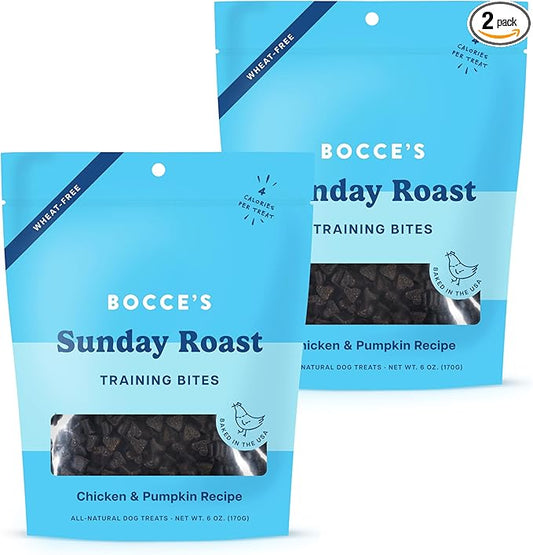Bocce's Bakery Sunday Roast Training Treats for Dogs – Natural, Low-Calorie, Wheat-Free Training Bites Made with Real Ingredients and Baked in The USA – Chicken & Pumpkin Recipe (2 Pack Bundle)