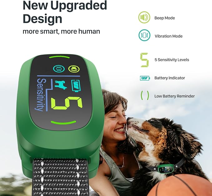 FAFAFROG Dog Bark Collar, Rechargeable Smart Collar, Anti Barking Training Collar with 5 Adjustable Sensitivity Beep Vibration, Bark Collar for Large Medium Small Dogs (Green)