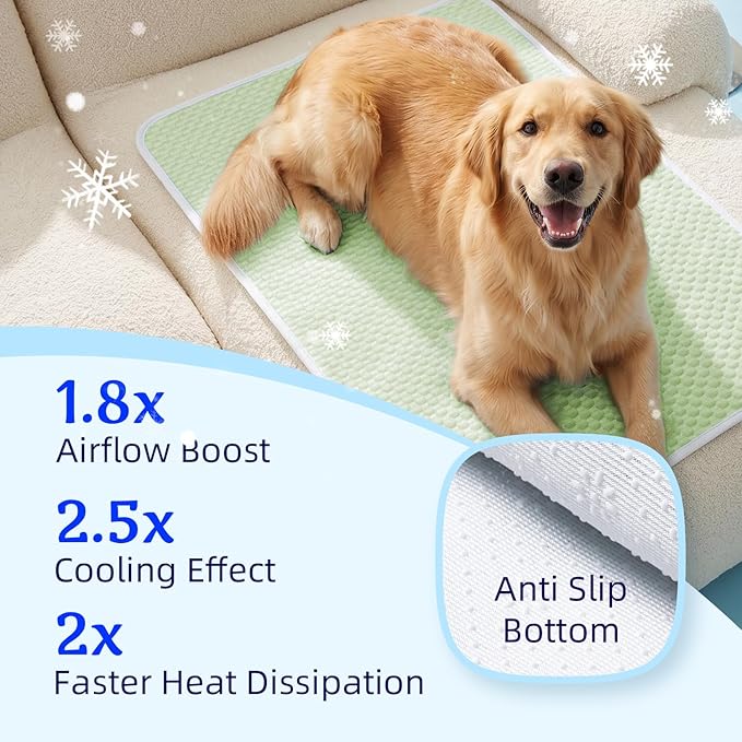 Mora Pets Dog Cooling Mat Instant Self Cooling Pad for Dogs & Cats Breathable Washable Summer Pet Cool Mat Indoor Outdoor, Puppy Cold Blanket for Floor Crate Car Travel Use Small 28'' x 22'' Green