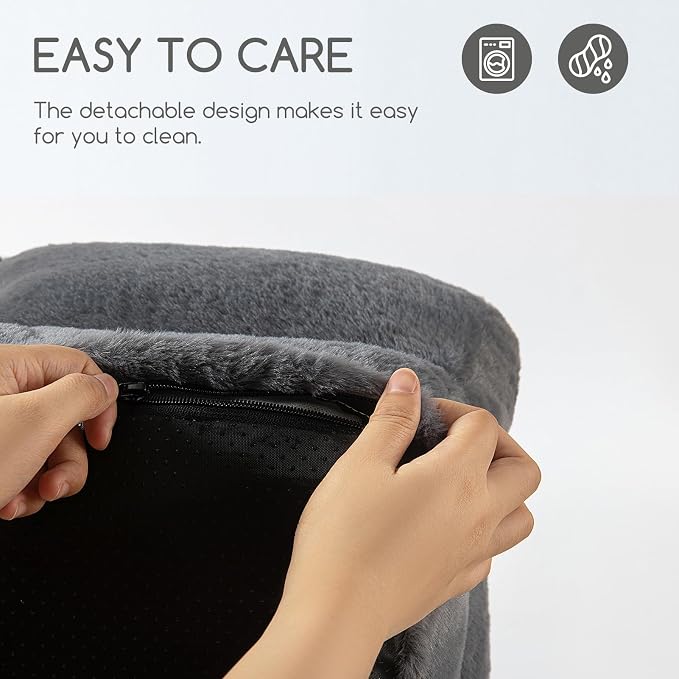 Hollypet Fluffy Dog Cat Bed Pet Couch Beds Plush Soft Warming Machine Washable Puppy Bed with Non-Slip Bottom for Cats and Small Medium Dogs up to 25 lbs, Gray, 24" L x 18" W x 10" Th