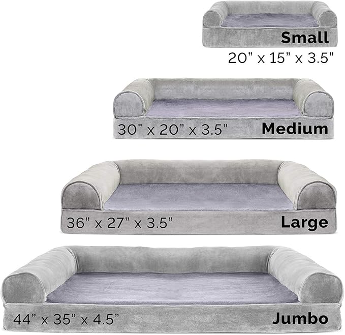 Furhaven Orthopedic Dog Bed for Medium/Small Dogs w/ Removable Bolsters & Washable Cover, For Dogs Up to 35 lbs - Faux Fur & Velvet Sofa - Smoke Gray, Medium