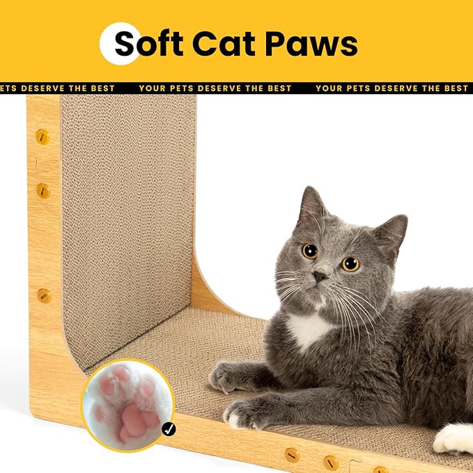Conlun Cardboard Cat Scratcher,26" L-Shaped Scratch Pad Wall Mounted,Vertical Scratching Post Durable Cardboard to Protect Furniture for Indoor Cats,Wood Grain Junbo (2 Pack)